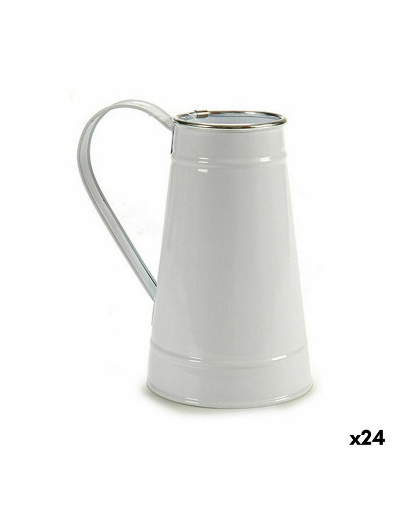 Blumentopf Milchkrug Weiß Silberfarben Metall 17 x 18,5 x 11,3 cm (24 Stück)