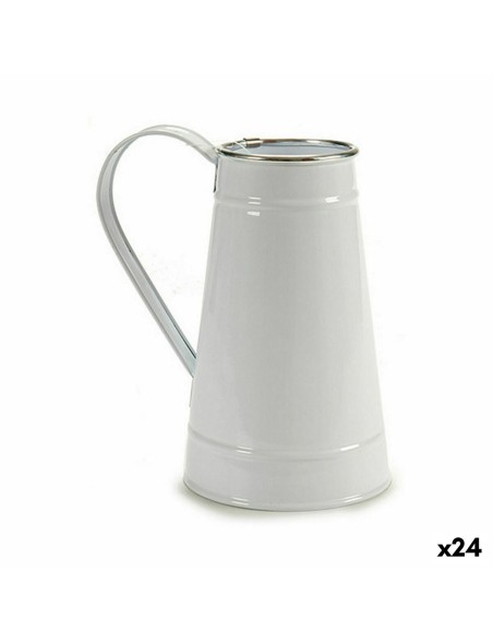 Blumentopf Milchkrug Weiß Silberfarben Metall 17 x 18,5 x 11,3 cm (24 Stück)