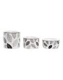 Set da Aperitivo DKD Home Decor Bianco/Nero Bambù Gres Fogli Cottage 3 Pezzi 8 cm 20 x 20 x 8 cm