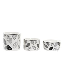 Set da Aperitivo DKD Home Decor Bianco/Nero Bambù Gres Fogli Cottage 3 Pezzi 8 cm 20 x 20 x 8 cm