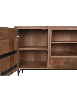 Buffet DKD Home Decor 142 x 40 x 81 cm Noir Métal Marron Acacia