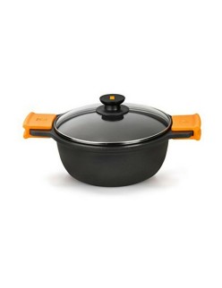 Casseruola con coperchio in vetro BRA A270332 8,3 L Ø 32 cm Nero Metallo Alluminio Alluminio fuso