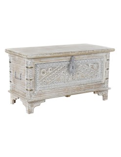 Arcón DKD Home Decor 88 x 40 x 45 cm Blanco Latón Madera de mango