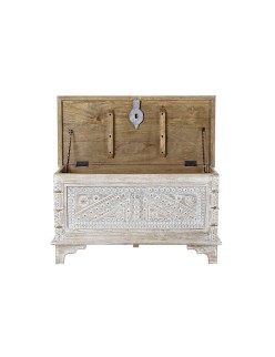 Arcón DKD Home Decor 88 x 40 x 45 cm Blanco Latón Madera de mango