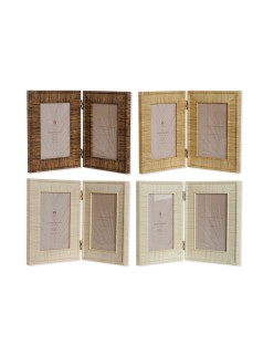 Moldura de Fotos Home ESPRIT Castanho Bege Natural Marfim Cristal poliestireno Escandinavo 31 X 2 X 21 cm (4 Unidades)