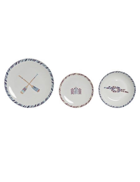 Service de Vaisselle DKD Home Decor Bleu Blanc Bordeaux Porcelaine méditerranéen Marin 18 Pièces