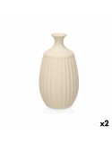 Vaso Bege Cerâmica 21 x 39 x 21 cm (2 Unidades) Riscas