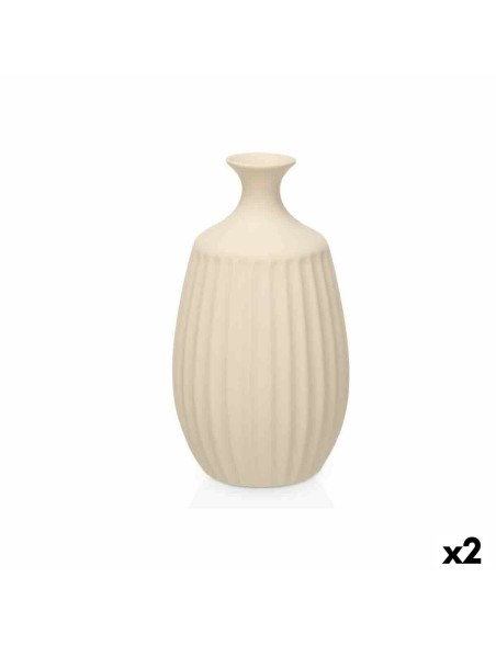 Vaso Bege Cerâmica 21 x 39 x 21 cm (2 Unidades) Riscas Vaso Bege Cerâmica 21 x 39 x 21 cm (2 Unidades) Riscas