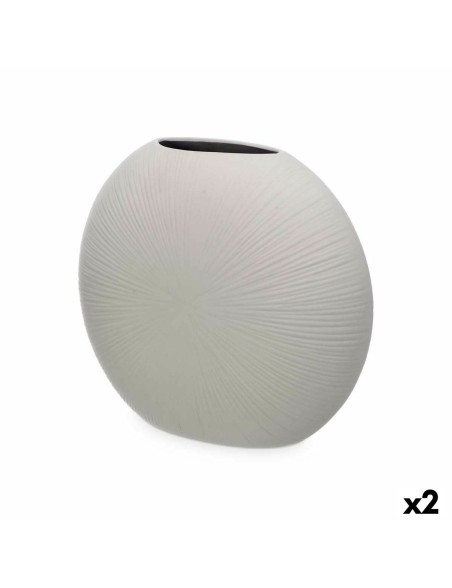 Vaso Cinzento Cerâmica 36 x 34 x 16 cm (2 Unidades) Circular Vaso Cinzento Cerâmica 36 x 34 x 16 cm (2 Unidades) Circular