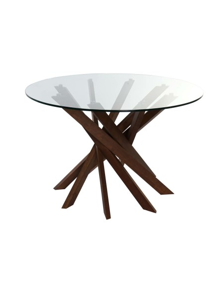 Mesa de Jantar DKD Home Decor Cristal Castanho Transparente Nogueira 120 x 120 x 76 cm Mesa de Jantar DKD Home Decor Cristal Castanho Transparente Nogueira 120 x 120 x 76 cm