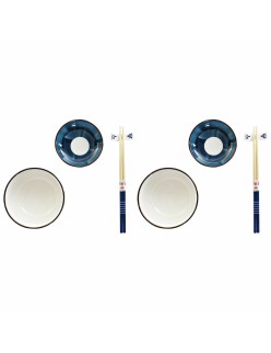 Conjunto de sushi DKD Home Decor 34 x 29,5 x 7,3 cm Porcelana Azul Branco Oriental (34 x 29,5 x 7,3 cm)