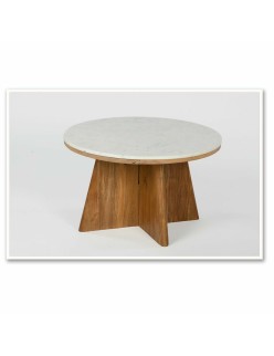 Mesa de Centro DKD Home Decor Mármore Acácia (70 x 70 x 43 cm)