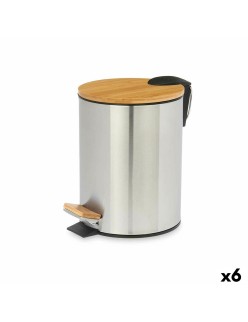Papeleira com Pedal Berilo B0353S-3L Castanho Prateado Bambu Aço inoxidável 3 L (6 Unidades)