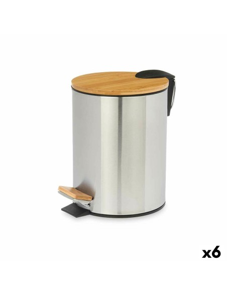 Papeleira com Pedal Berilo B0353S-3L Castanho Prateado Bambu Aço inoxidável 3 L (6 Unidades)