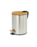 Papeleira com Pedal Berilo B0353S-3L Castanho Prateado Bambu Aço inoxidável 3 L (6 Unidades)
