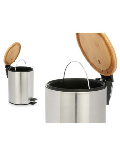 Papeleira com Pedal Berilo B0353S-3L Castanho Prateado Bambu Aço inoxidável 3 L (6 Unidades)