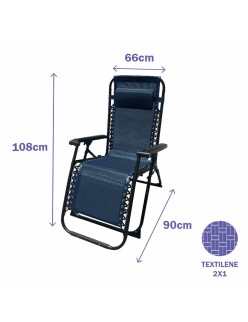 Marbueno Espreguiçadeira Dobrável Aço com Almofada Jardim e Piscina 90X66X108 cm Gravidade Zero Azul Escuro 10011