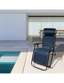 Marbueno Espreguiçadeira Dobrável Aço com Almofada Jardim e Piscina 90X66X108 cm Gravidade Zero Azul Escuro 10011