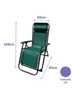 Marbueno Espreguiçadeira Dobrável Aço Com Almofada Jardim e Piscina 90X66X108 cm Gravidade Zero Verde 10008