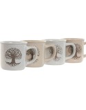 Tazza Mug Home ESPRIT Bianco Beige Tradizionale Albero della vita 330 ml (4 Unità)