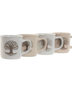Tazza Mug Home ESPRIT Bianco Beige Tradizionale Albero della vita 330 ml (4 Unità)