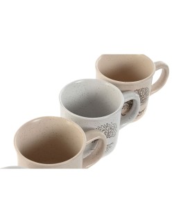 Tazza Mug Home ESPRIT Bianco Beige Tradizionale Albero della vita 330 ml (4 Unità)