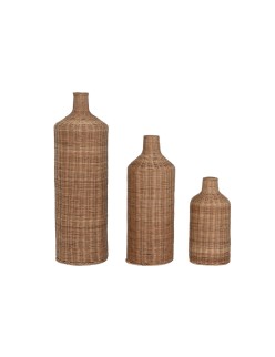 Conjunto de 3 Vasos Home ESPRIT Castanho Metal Natural 25 x 25 x 82 cm (3 Peças)