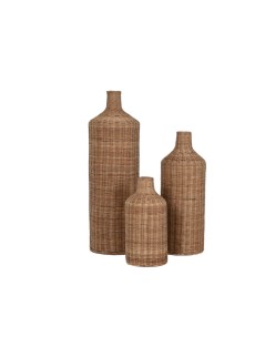 Set of 3 Vases Home ESPRIT Brown Metal Natural 25 x 25 x 82 cm (3 Pieces)