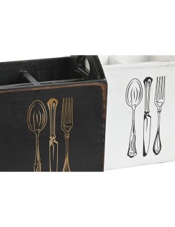 Cutlery basket Home ESPRIT White Black Fir wood 15 x 15 x 18 cm