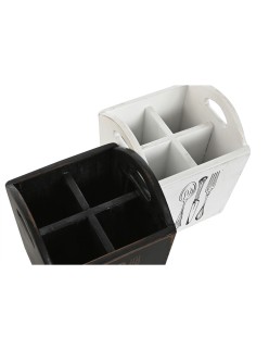 Panier à couverts Home ESPRIT Blanc Noir Bois d'épicéa 15 x 15 x 18 cm