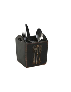 Cutlery basket Home ESPRIT White Black Fir wood 15 x 15 x 18 cm