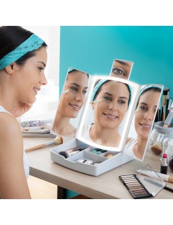 3-In-1 Folding LED Mirror with Make-up Organiser Panomir InnovaGoods Table-top stand (Refurbished C)