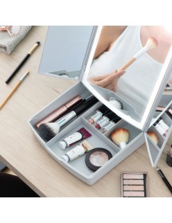 3-In-1 Folding LED Mirror with Make-up Organiser Panomir InnovaGoods Table-top stand (Refurbished C)
