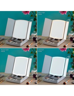 3-In-1 Folding LED Mirror with Make-up Organiser Panomir InnovaGoods Table-top stand (Refurbished C)