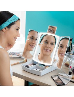 3-In-1 Folding LED Mirror with Make-up Organiser Panomir InnovaGoods White (Refurbished B)