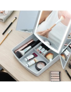 3-In-1 Folding LED Mirror with Make-up Organiser Panomir InnovaGoods White (Refurbished B)