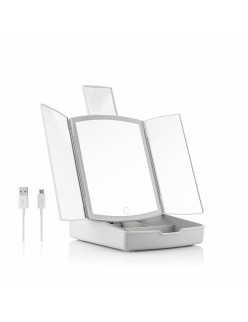 3-In-1 Folding LED Mirror with Make-up Organiser Panomir InnovaGoods White (Refurbished B)
