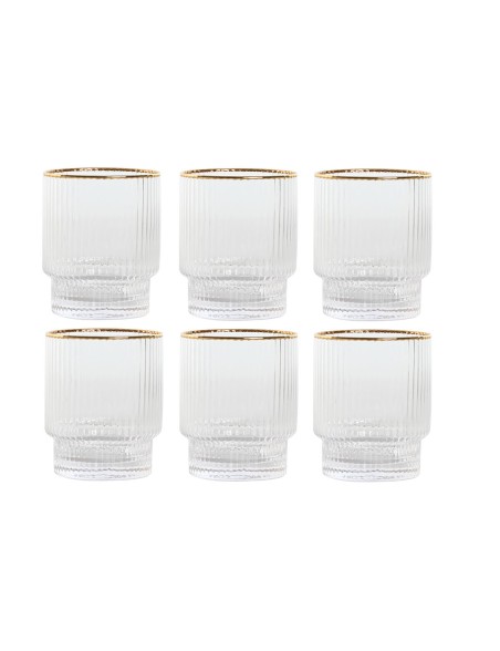 Set of glasses Home ESPRIT Transparent Golden Crystal 320 ml (6 Units)
