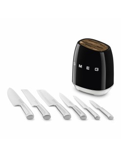 Set of Kitchen Knives and Stand Smeg KBSF02BL Black Stainless steel