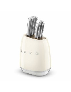 Set of Kitchen Knives and Stand Smeg KBSF02CR Cream Stainless steel