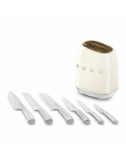 Set of Kitchen Knives and Stand Smeg KBSF02CR Cream Stainless steel