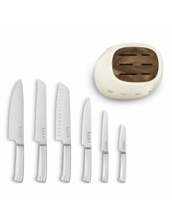 Set of Kitchen Knives and Stand Smeg KBSF02CR Cream Stainless steel