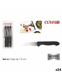 Set di Coltelli per Pelare Cuyfor Nero Argentato Acciaio inossidabile 7,5 cm 6 Pezzi (24 Unità)