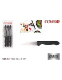 Set di Coltelli per Pelare Cuyfor Nero Argentato Acciaio inossidabile 7,5 cm 6 Pezzi (24 Unità)