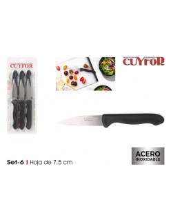 Set di Coltelli per Pelare Cuyfor Nero Argentato Acciaio inossidabile 7,5 cm 6 Pezzi (24 Unità)