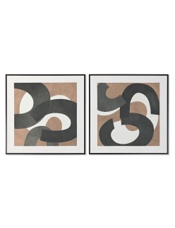 Painting Home ESPRIT Brown Black Green Abstract Urban 80 x 4 x 80 cm (2 Units)
