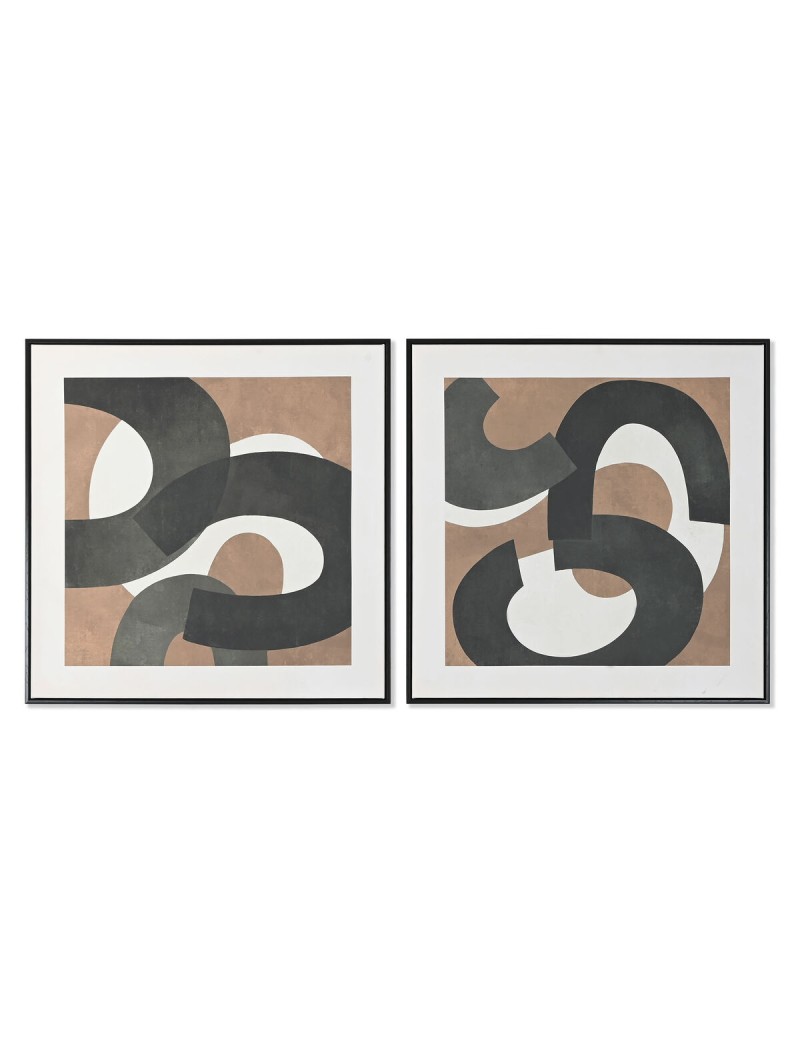 Painting Home ESPRIT Brown Black Green Abstract Urban 80 x 4 x 80 cm (2 Units)