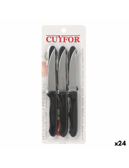 Set di Coltelli Cuyfor Filo Nero Argentato 10 cm 6 Pezzi (24 Unità)