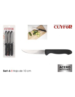 Set di Coltelli Cuyfor Filo Nero Argentato 10 cm 6 Pezzi (24 Unità)