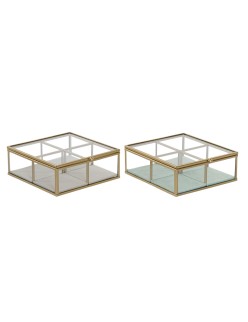 Jewelry box DKD Home Decor Green Light grey Metal Crystal 15 x 15 x 5,5 cm (2 Units)
